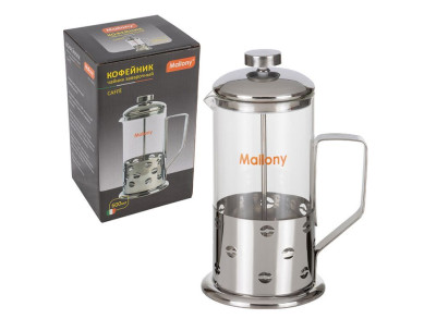 MALLONY Чайник/кофейник (кофе-пресс) Caffe, 600 мл, из жаропр стекла, в корпусе из нерж стали, B535-600ML (950146)