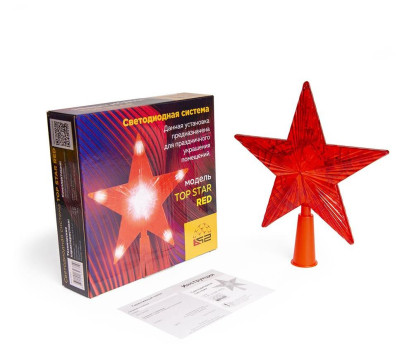 B52 "TOP STAR RED" МАКУШКА НА ЕЛЬ, красный, 10 LED, 2*АА