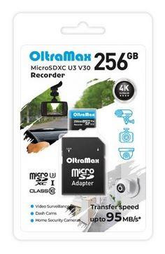 OLTRAMAX 256GB microSDXC Class 10 (U3) V30 Recorder с адаптером SD 95 MB/s, шт
