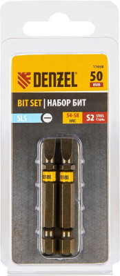 DENZEL Набор бит SL5,0х50, сталь S2, шестигранный профиль, 2 шт. 11658