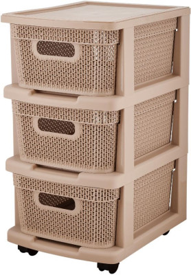 KEEPLEX KL379522005 Комод Ajur с корзинами на колесиках трехсекционный компакт 37х30х52см бежевый топаз