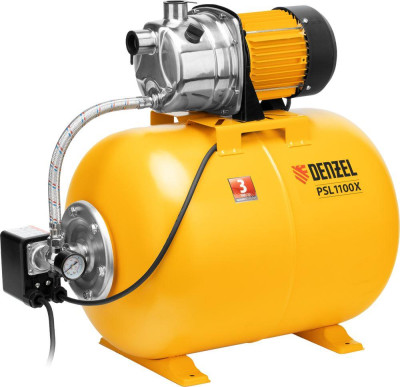 DENZEL Насосная станция PSL1100X, 1100 Вт, 3600 л/ч, ресивер 50 л, напор 45 м, нержавейка 97311