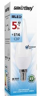 SMARTBUY (SBL-C37Tip-05-40K-E14) C37-05W/4000/E14 свеча на ветру матовая (10)