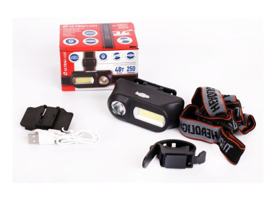 ULTRAFLASH LED53763 (фонарь налоб.аккум 3,7В, черный, XPE + COB LED, 3+3 Ватт, 1 реж., крепл., бокс)