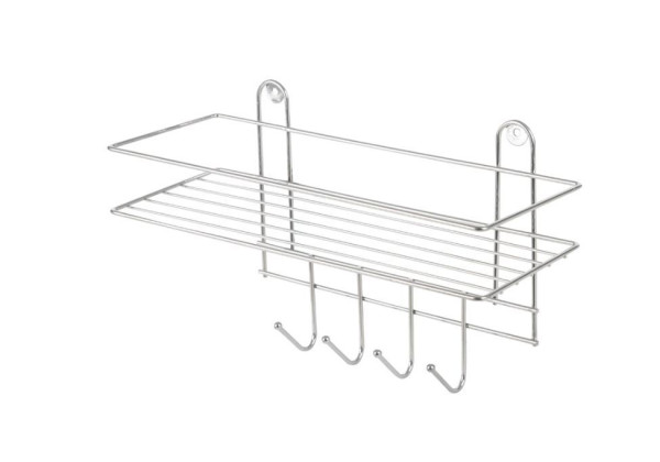 РЫЖИЙ КОТ Полка настенная Lecco Plus 33*12,5*21 см 4 крючка хром (310865)