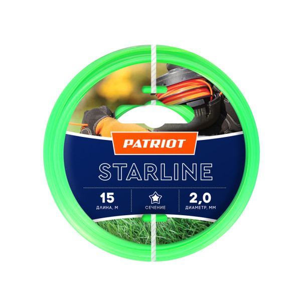 PATRIOT 805201056 D 2,0 мм L 15 м (звезда, зеленая) Леска Standart для триммеров