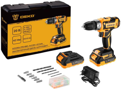 DEKO GCD20DU PRO в кейсе + набор 63 инструмента для дома, 20В, 2х3.0Ач 083-1039
