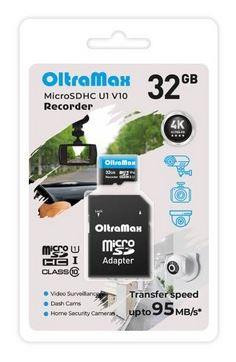 OLTRAMAX 32GB microSDHC Class 10 (U1) V10 Recorder с адаптером SD 95 MB/s, шт