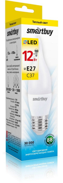 SMARTBUY (SBL-C37Can-12-30K-E27) свеча на ветру C37-12W/3000/E27
