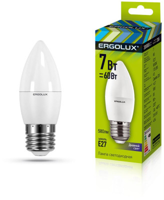 ERGOLUX LED-C35-7W-E27-6K (Эл.лампа светодиодная Свеча 7Вт E27 6500K 172-265В)