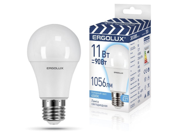 ERGOLUX LED-A60-11W-E27-4K (Эл.лампа светодиодная ЛОН 11Вт Е27 4500К 220-240В, ПРОМО)