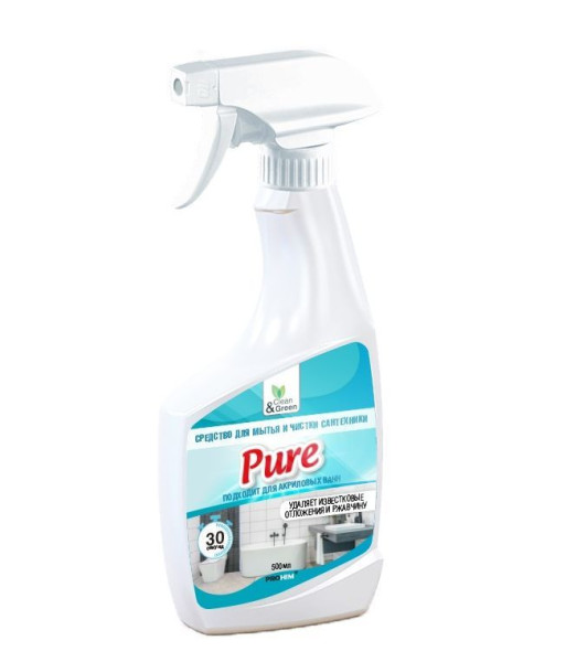 CLEAN&GREEN CG8078 Средство для мытья и чистки сантехники "Pure" (кислотное, триггер) 500 мл.