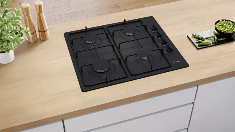 Газовая варочная поверхность Bosch PBP6C6K80Q, 4 конфорки, эмалированная сталь, 7400 Вт