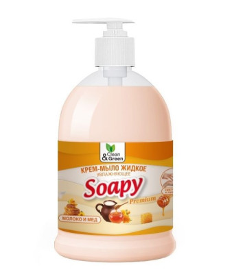 CLEAN&GREEN CG8098 Крем-мыло жидкое "Soapy" молоко и мёд увлажняющее с дозатором 500 мл.
