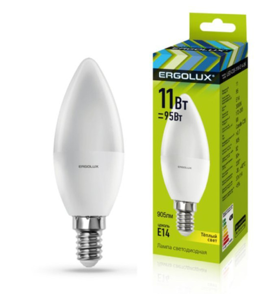 ERGOLUX LED-C35-11W-E14-3K (Эл.лампа светодиодная Свеча 11Вт E14 3000K 180-240В)