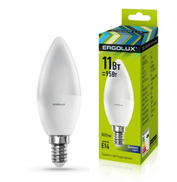 ERGOLUX (13620) LED-C35-11W-E14-6K (Эл.лампа светодиодная Свеча 11Вт E14 6500K 180-240В)