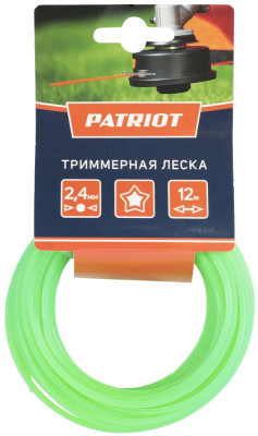 PATRIOT 805205122 Леска D 2,4 мм L 12 м (звезда, зеленая) 240-12-3, картонный подвес