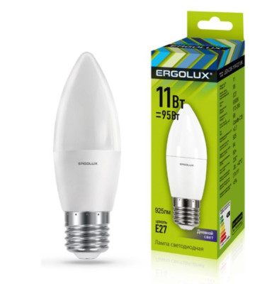 ERGOLUX LED-C35-11W-E27-6K (Эл.лампа светодиодная Свеча 11Вт E27 6500K 180-240В)