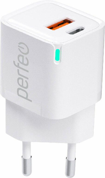 PERFEO (I4652) USB-A+TYPE-C, GaN, 20W, белый