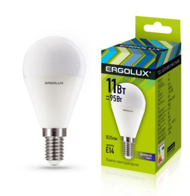 ERGOLUX LED-G45-11W-E14-6K (Эл.лампа светодиодная Шар 11Вт E14 6500K 172-265В)