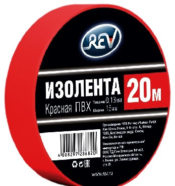 REV 28682 0 Изолента ПВХ 0,13*15мм Красная 20м
