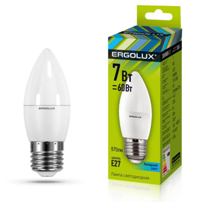 ERGOLUX LED-C35-7W-E27-4K (Эл.лампа светодиодная Свеча 7Вт E27 4500K 172-265В)