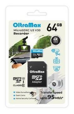 OLTRAMAX MicroSDXC 64GB Class 10 (U3) V30 Recorder + адаптер (SD 95 MB/s)
