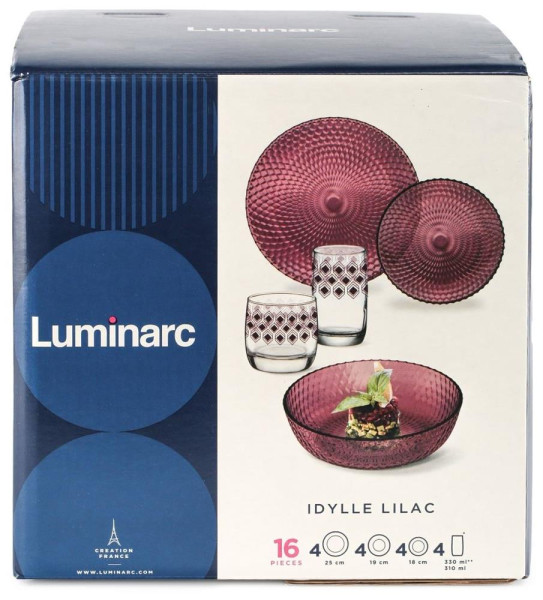 LUMINARC ИДИЛЛИЯ ЛИЛАК 16пр со стаканами РОМБ ЛИЛАК 310мл S1302
