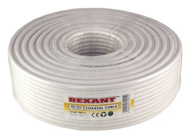 REXANT RG-6U, 75Ом, Cu/Al/Cu, 64%, 100м, INDOOR, белый