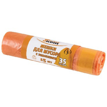 РЫЖИЙ КОТ мешки для мусора с завязками оранж. 35л 15шт/рул (310400)
