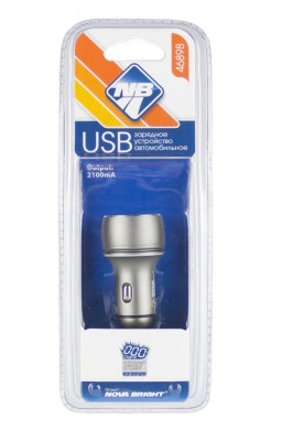 NOVA BRIGHT Зарядное устройство для моб.устройств, 2 USB-порта, 2100мА + цифровой LED вольтметр, 12/24В 46898