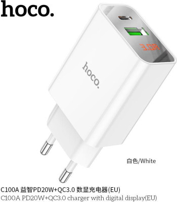 HOCO (6931474769824) C100Aaa 1USB+1Type-C 3.0A QC3.0 PD 20W , White