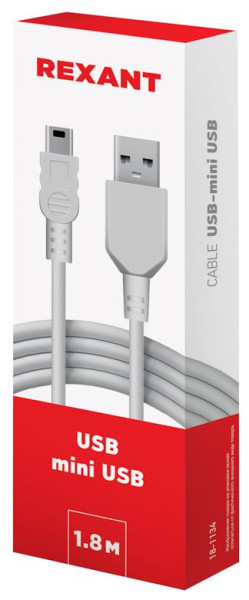 REXANT (18-1134) Кабель USB-mini USB/PVC/white/1,8m/REXANT