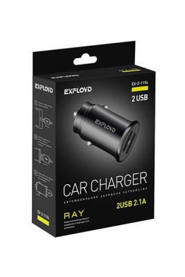 EXPLOYD EX-Z-1194 автомобильное ЗУ,2.1A,2хUSB,чёрный