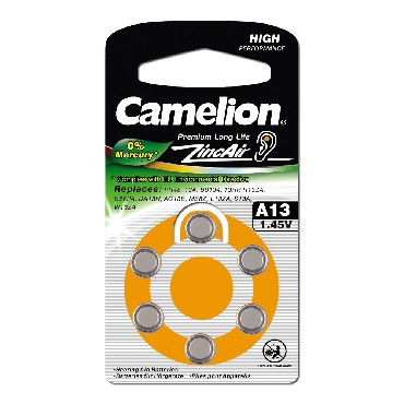 CAMELION (12824) ZA13 BL-6 Mercury Free (A13-BP6(0%Hg), батарейка для слуховых аппаратов, 1.4 V,280mAh)