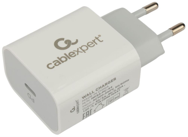 Cablexpert (21075) 20Вт, 3А, QC3.0/PD, 1 порт Type-C, белый, пакет