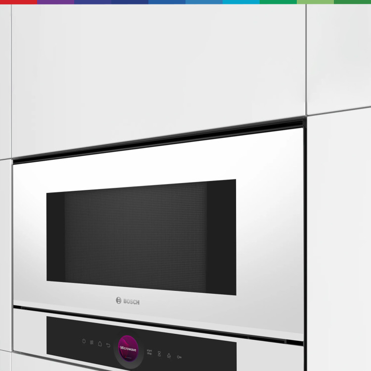 Встраиваемая микроволновая печь Bosch BFL7221W1 белый, 21 л, 900 Вт, переключатели - сенсор, поворотный механизм