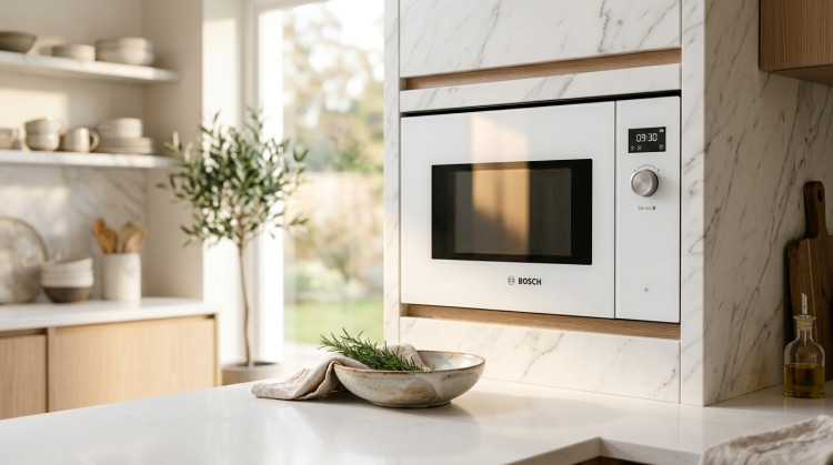 Встраиваемая микроволновая печь Bosch BFL7221W1 белый, 21 л, 900 Вт, переключатели - сенсор, поворотный механизм