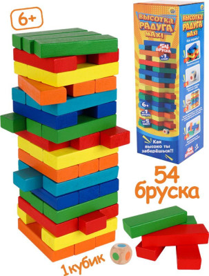 РЫЖИЙ КОТ Игра Башня.Высотка Радуга Maxi высота 27см,размер бруска:15*25*75 мм,54 эл.,в коробке(Арт.ИН-9656)