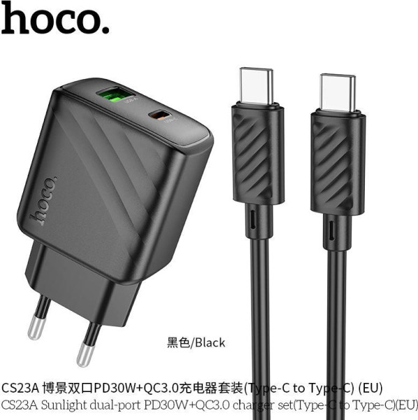 HOCO (6942007609968) CS23Aaa 1USB+1Type-C 3.0A PD 30W+QC3.0 , Black