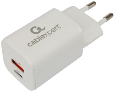 Cablexpert (21077) 30Вт, 3А, QC3.0/PD, 2 порта: USB и Type-C, белый, пакет