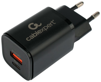 Cablexpert (21078) 30Вт, 3А, QC3.0/PD, 2 порта: USB и Type-C, черный, пакет
