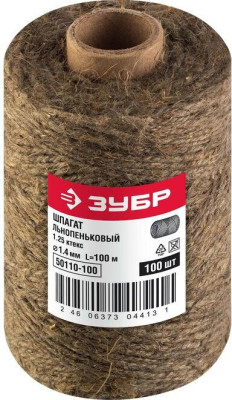 ЗУБР 100 м, d 1.4 мм, 1250 текс, 13.5 кгс, льнопеньковый шпагат (50110-100)