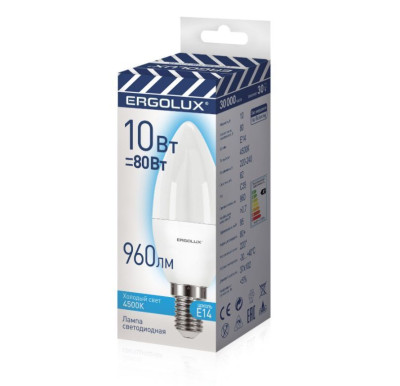 ERGOLUX (14545) LED-C35-10W-E14-4K (Эл.лампа светодиодная Свеча 10Вт E14 4500K 220-240В ПРОМО)