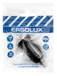 ERGOLUX (15105) ELX-CA01P-C02 ПРОМО (Автомобильный адаптер 1USB, 12В, 5V/2А, LED, Черный, Пакет )