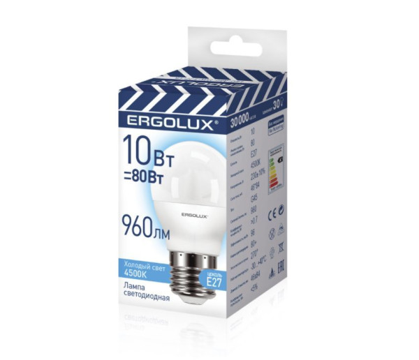ERGOLUX (14546) LED-G45-10W-E27-4K (Эл.лампа светодиодная Шар 10Вт E27 4500K 220-240В ПРОМО)