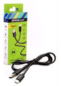 ERGOLUX (15094) ELX-CDC02-C02 (Кабель USB-Type C, 3А, 1,2м, Черный, Зарядка+Передача данных, Коробка)