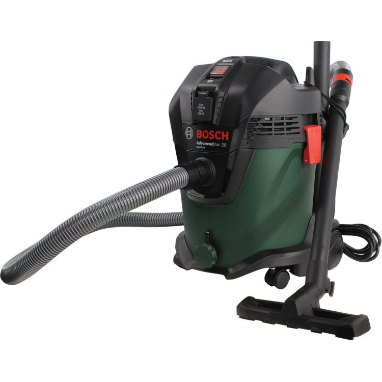 Строительный пылесос Bosch AdvancedVac20 зеленый, 300/1200 Вт, уборка сухая/влажная, пылесборник мешок/контейнер, 20 л