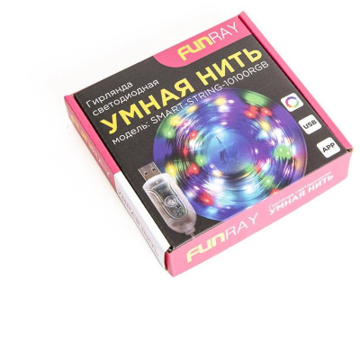 FUNRAY "Нить Умная",SMART-STRING-10100RGB,10М,100LED,RGB, прилож,контр,BT,USB,IP65