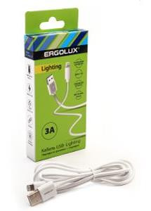 ERGOLUX (15097) ELX-CDC03-C01 (Кабель USB-Lightning, 3А, 1,2м, Белый, Зарядка+Передача данных, Коробка)